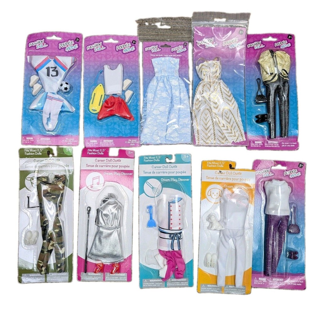 NEW Lot Of 10 Fashion Doll Barbie Sized Clothes Outfits 11.5"
